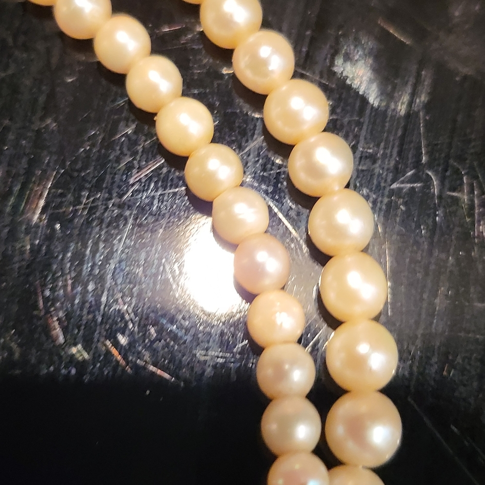 10kt White Gold Graduated Pearl Necklace 17" Vintage - Picture 12 of 14